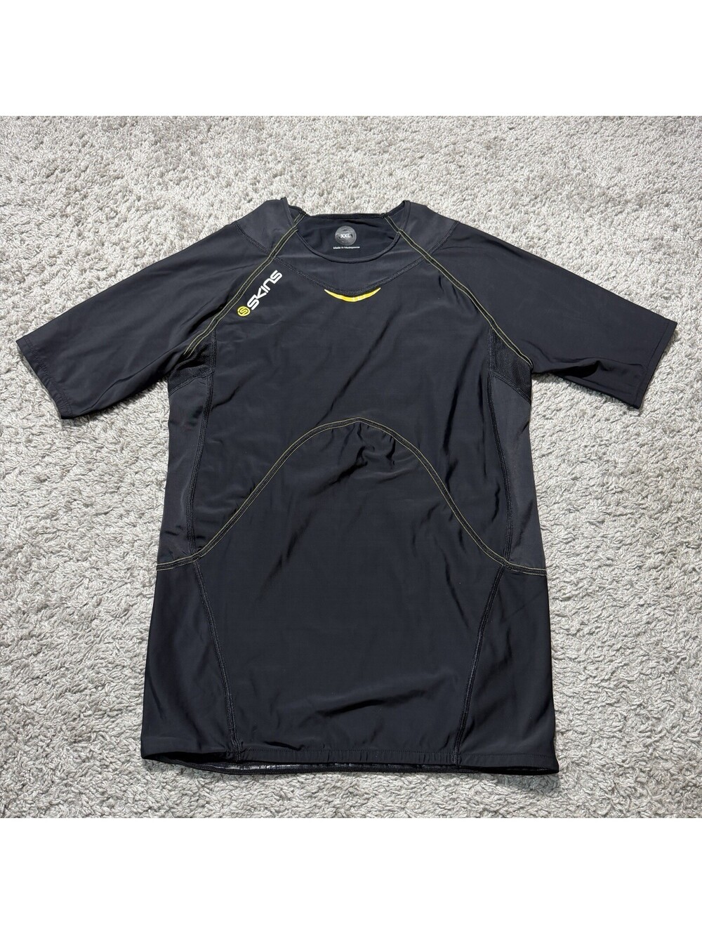 Skins A400 Men's Compression Short Sleeve Top Black w/Yellow Stitching XXL